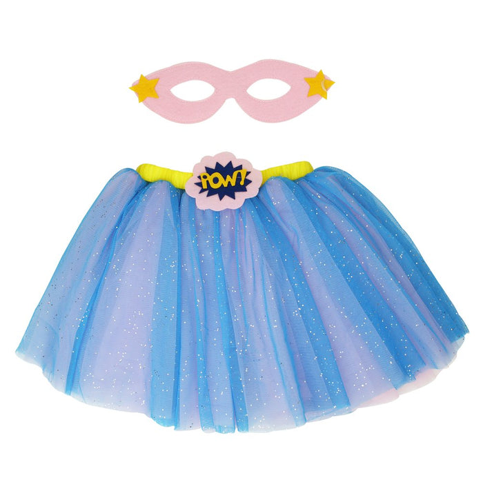 pink blue yellow super hero tutu skirt and mask costume set