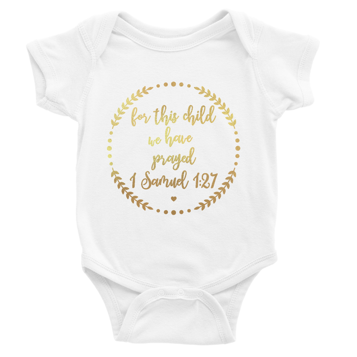 for-this-child-we-have-prayed-newborn-baby-onesie-white-short-sleeved-rainbow-baby-shower-gift-its my party kids boutique