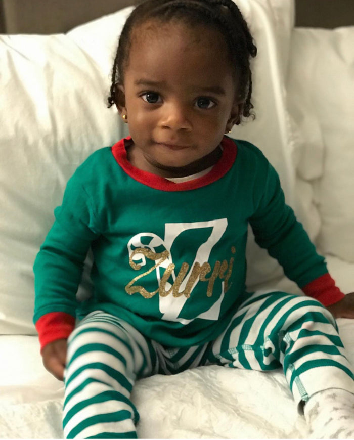 Red-and-Green-Personalized-Name-Monogram-Holiday-Childrens-Pajama-Set-Striped-Gold-Metallic-3-It's My Party Kids Boutique