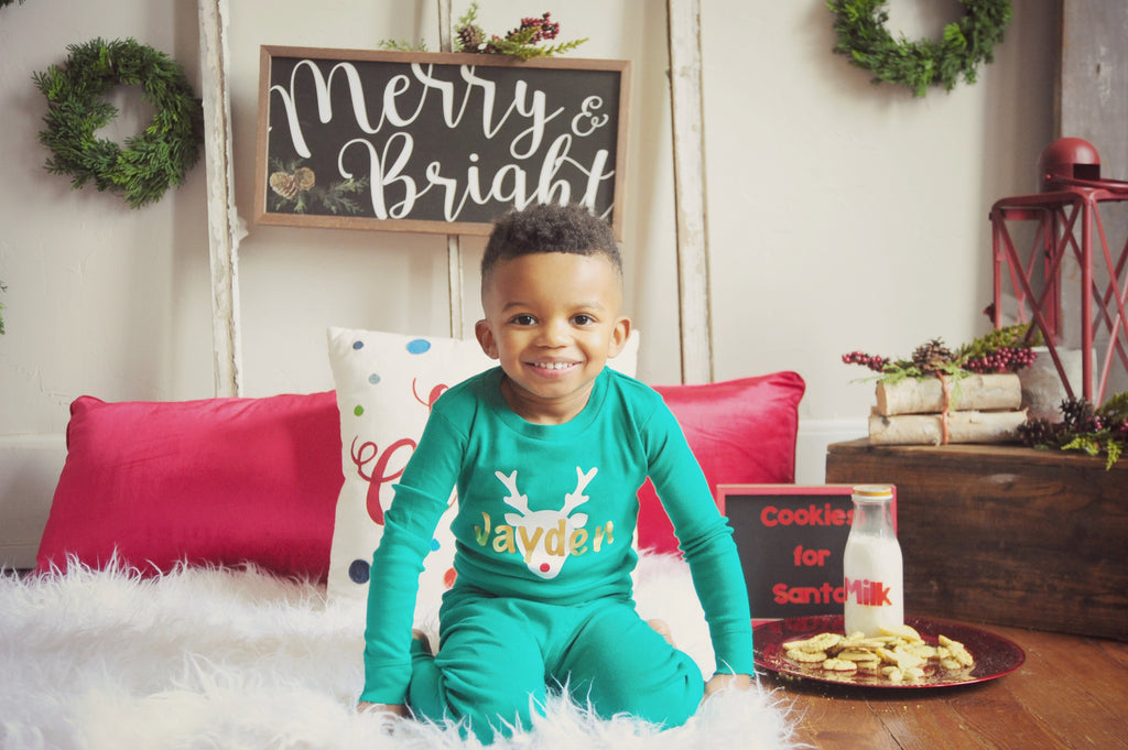 personalized-name-holiday-christmas-pajama-set-rudolf-metallic-gold-6-It's My Party Kids Boutique