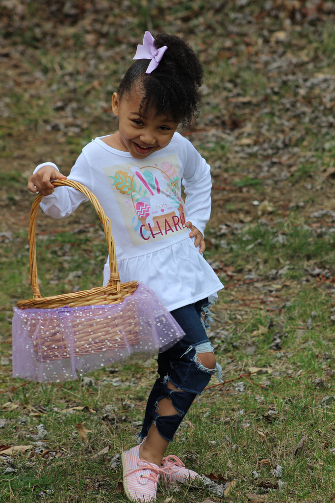 Easter Bunny Basket Personalized Kids Ruffle Top