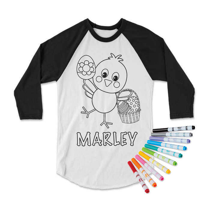 easter-basket-chick-personalized-custom-name-kids-coloring-tee-shirt-its my party kids boutique