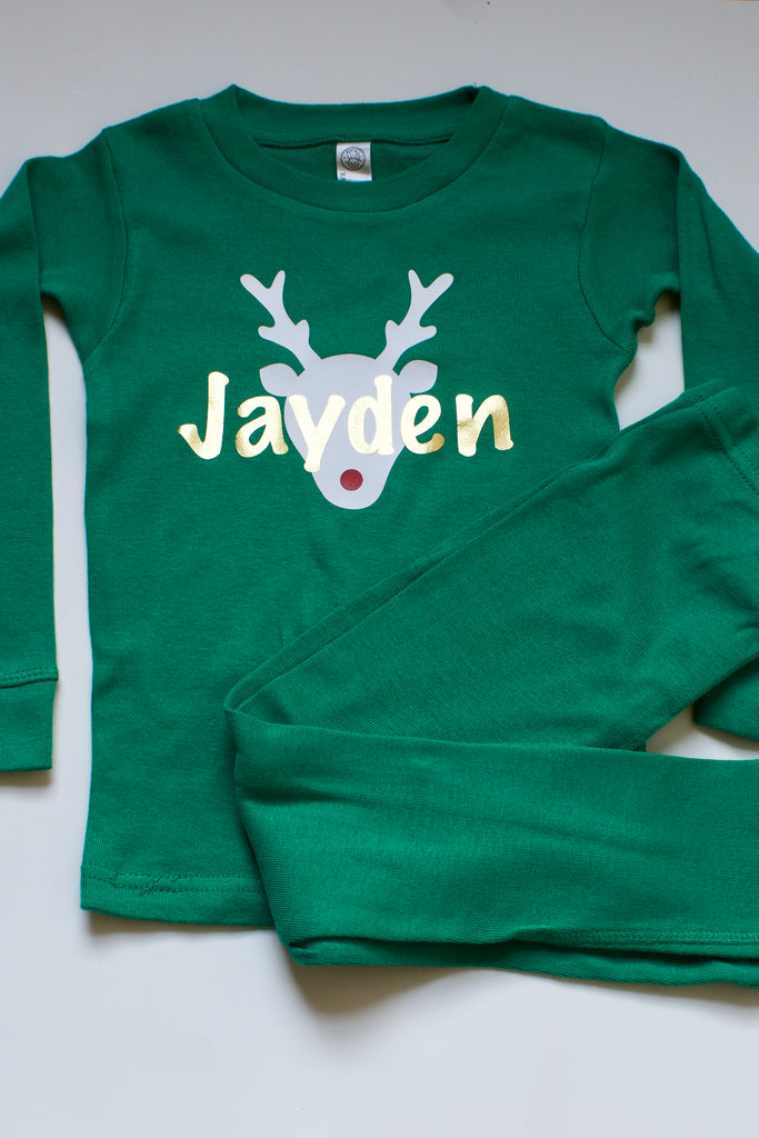 personalized-holiday-christmas-pajama-set-rudolf-metallic-gold-1-It's My Party Kids Boutique