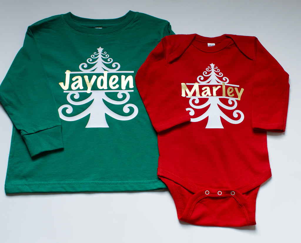 personalized-name-christmas-tree-holiday-kids-tee-shirt-baby-onesie-3-its my party kids boutique