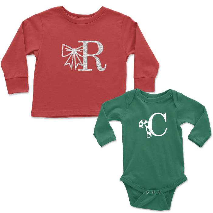 long-sleeve-or-short-sleeve-christmas-monogram-letter-personalized-kids-tee-shirt-baby-onesie-glitter-itsmypartykidsboutique