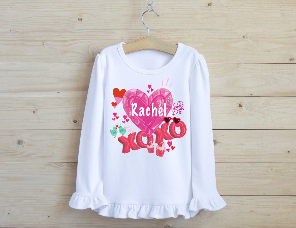 personalized-heart-xoxo-valentine's-day-custom-ruffle-tee-shirt-lifestyle 1-its my party kids boutique